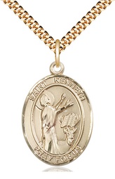 [7332GF/24G] 14kt Gold Filled Saint Kenneth Pendant on a 24 inch Gold Plate Heavy Curb chain