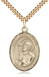 [7334GF/24G] 14kt Gold Filled Saint Rene Goupil Pendant on a 24 inch Gold Plate Heavy Curb chain