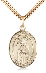 [7335GF/24G] 14kt Gold Filled Saint Regina Pendant on a 24 inch Gold Plate Heavy Curb chain