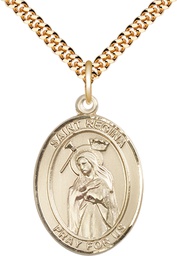 [7335GF/24G] 14kt Gold Filled Saint Regina Pendant on a 24 inch Gold Plate Heavy Curb chain