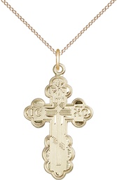 [0257GF/18GF] 14kt Gold Filled Saint Olga Cross Pendant on a 18 inch Gold Filled Light Curb chain