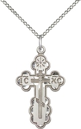 [0257SS/18SS] Sterling Silver Saint Olga Cross Pendant on a 18 inch Sterling Silver Light Curb chain