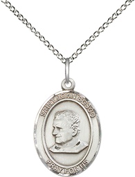 [8055SS/18SS] Sterling Silver Saint John Bosco Pendant on a 18 inch Sterling Silver Light Curb chain