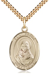 [7338GF/24G] 14kt Gold Filled Saint Rafka Pendant on a 24 inch Gold Plate Heavy Curb chain