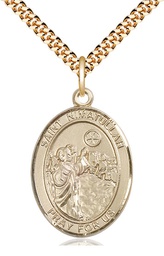 [7339GF/24G] 14kt Gold Filled Saint Nimatullah Pendant on a 24 inch Gold Plate Heavy Curb chain