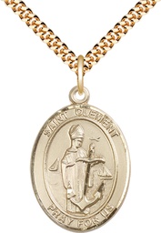 [7340GF/24G] 14kt Gold Filled Saint Clement Pendant on a 24 inch Gold Plate Heavy Curb chain