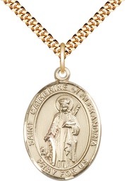 [7343GF/24G] 14kt Gold Filled Saint Catherine of Alexandria Pendant on a 24 inch Gold Plate Heavy Curb chain