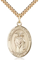 [7344GF/24G] 14kt Gold Filled Saint Thomas A Becket Pendant on a 24 inch Gold Plate Heavy Curb chain