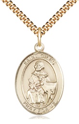[7349GF/24G] 14kt Gold Filled Saint Giles Pendant on a 24 inch Gold Plate Heavy Curb chain
