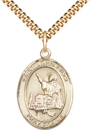 [7358GF/24G] 14kt Gold Filled Saint John Licci Pendant on a 24 inch Gold Plate Heavy Curb chain