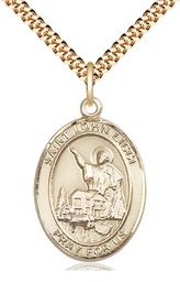 [7358GF/24G] 14kt Gold Filled Saint John Licci Pendant on a 24 inch Gold Plate Heavy Curb chain