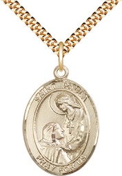 [7359GF/24G] 14kt Gold Filled Saint Paula Pendant on a 24 inch Gold Plate Heavy Curb chain