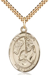 [7361GF/24G] 14kt Gold Filled Saint Edwin Pendant on a 24 inch Gold Plate Heavy Curb chain