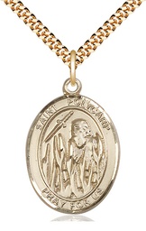 [7363GF/24G] 14kt Gold Filled Saint Polycarp of Smyrna Pendant on a 24 inch Gold Plate Heavy Curb chain