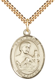 [7367GF/24G] 14kt Gold Filled Saint Kieran Pendant on a 24 inch Gold Plate Heavy Curb chain