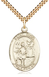 [7368GF/24G] 14kt Gold Filled Saint Vitus Pendant on a 24 inch Gold Plate Heavy Curb chain