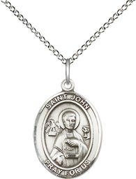[8056SS/18SS] Sterling Silver Saint John the Apostle Pendant on a 18 inch Sterling Silver Light Curb chain
