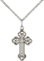 [0272SS/18SS] Sterling Silver Russian Cross Pendant on a 18 inch Sterling Silver Light Curb chain