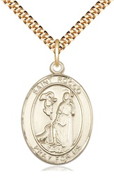 [7377GF/24G] 14kt Gold Filled Saint Rocco Pendant on a 24 inch Gold Plate Heavy Curb chain