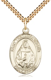[7382GF/24G] 14kt Gold Filled Saint Theodora Pendant on a 24 inch Gold Plate Heavy Curb chain