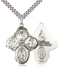 [0478SS/24S] Sterling Silver 4-Way Pendant on a 24 inch Light Rhodium Heavy Curb chain