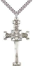 [0479YSS/24S] Sterling Silver Cross Pendant on a 24 inch Light Rhodium Heavy Curb chain