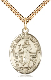 [7387GF/24G] 14kt Gold Filled Saint Bernadine of Sienna Pendant on a 24 inch Gold Plate Heavy Curb chain