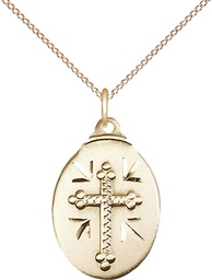 [0599YGF/18GF] 14kt Gold Filled Cross Pendant on a 18 inch Gold Filled Light Curb chain