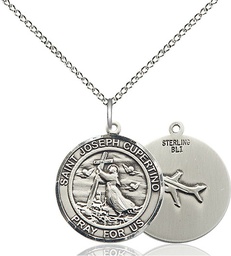 [8057RDSS/18SS] Sterling Silver Saint Joseph of Cupertino Pendant on a 18 inch Sterling Silver Light Curb chain