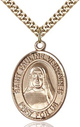 [7391GF/24G] 14kt Gold Filled Saint Pauline Visintainer Pendant on a 24 inch Gold Plate Heavy Curb chain