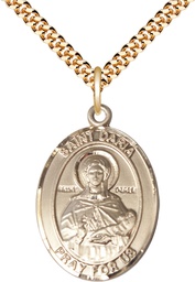 [7396GF/24G] 14kt Gold Filled Saint Daria Pendant on a 24 inch Gold Plate Heavy Curb chain