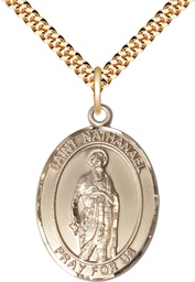 [7398GF/24G] 14kt Gold Filled Saint Nathanael Pendant on a 24 inch Gold Plate Heavy Curb chain