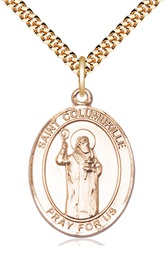 [7399GF/24G] 14kt Gold Filled Saint Columbkille Pendant on a 24 inch Gold Plate Heavy Curb chain
