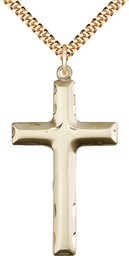 [0644YGF/24G] 14kt Gold Filled Cross Pendant on a 24 inch Gold Plate Heavy Curb chain