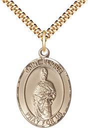 [7402GF/24G] 14kt Gold Filled Saint Eligius Pendant on a 24 inch Gold Plate Heavy Curb chain