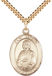 [7404GF/24G] 14kt Gold Filled Saint Gerald Pendant on a 24 inch Gold Plate Heavy Curb chain