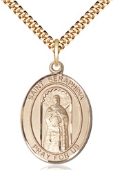 [7405GF/24G] 14kt Gold Filled Saint Seraphina Pendant on a 24 inch Gold Plate Heavy Curb chain