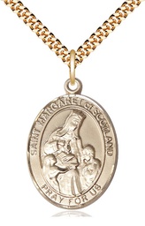 [7407GF/24G] 14kt Gold Filled Saint Margaret of Scotland Pendant on a 24 inch Gold Plate Heavy Curb chain