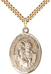 [7410GF/24G] 14kt Gold Filled Saint Peter St Paul Pendant on a 24 inch Gold Plate Heavy Curb chain