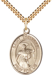 [7415GF/24G] 14kt Gold Filled Saint Theodore Stratelates Pendant on a 24 inch Gold Plate Heavy Curb chain