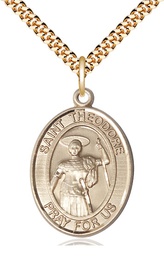 [7415GF/24G] 14kt Gold Filled Saint Theodore Stratelates Pendant on a 24 inch Gold Plate Heavy Curb chain