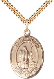 [7417GF/24G] 14kt Gold Filled Saint Maron Pendant on a 24 inch Gold Plate Heavy Curb chain