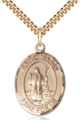 [7417GF/24G] 14kt Gold Filled Saint Maron Pendant on a 24 inch Gold Plate Heavy Curb chain