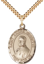 [7424GF/24G] 14kt Gold Filled Saint Andre Bessette Pendant on a 24 inch Gold Plate Heavy Curb chain