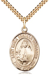 [7428GF/24G] 14kt Gold Filled Saint Maria Bertilla Boscardin Pendant on a 24 inch Gold Plate Heavy Curb chain