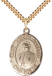 [7430GF/24G] 14kt Gold Filled Saint Joseph Marello Pendant on a 24 inch Gold Plate Heavy Curb chain