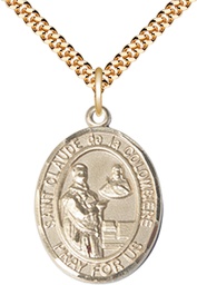 [7432GF/24G] 14kt Gold Filled Saint Claude de la Colombiere Pendant on a 24 inch Gold Plate Heavy Curb chain