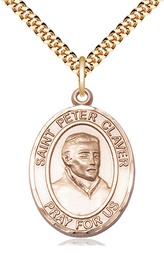 [7442GF/24G] 14kt Gold Filled Saint Peter Claver Pendant on a 24 inch Gold Plate Heavy Curb chain