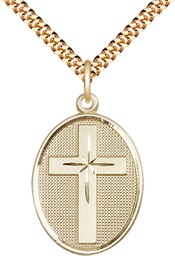 [0783GF/24G] 14kt Gold Filled Cross Pendant on a 24 inch Gold Plate Heavy Curb chain