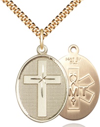 [0783GF10/24G] 14kt Gold Filled Cross EMT Pendant on a 24 inch Gold Plate Heavy Curb chain